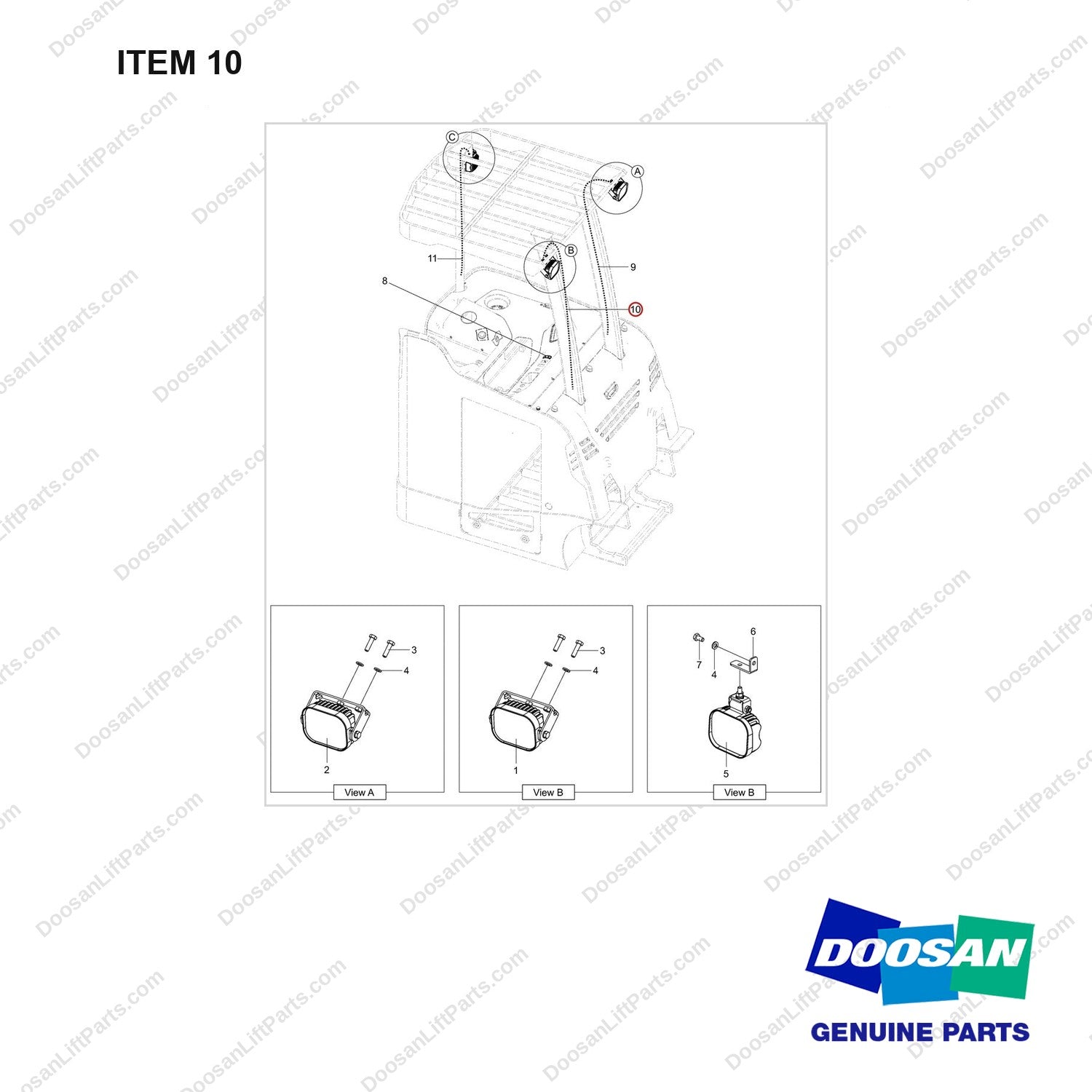 310207-08032 LIGHT GP;WORKING;FRT&REAR LED - full parts diagram, item 10 marked - genuine Doosan / Bobcat forklift part