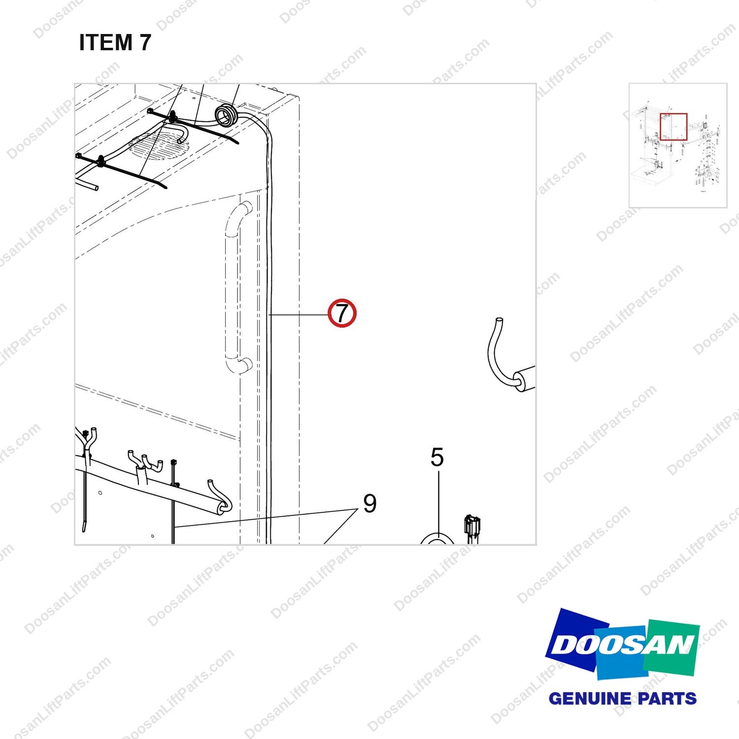 310207-09129 WIRING;ELECTRIC PARTS - parts diagram, item 7 shown - genuine Doosan / Bobcat forklift part