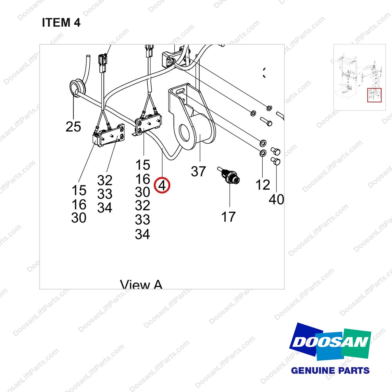 310207-09279 WIRING;ELECTRIC PARTS - parts diagram, item 4 shown - genuine Doosan / Bobcat forklift part
