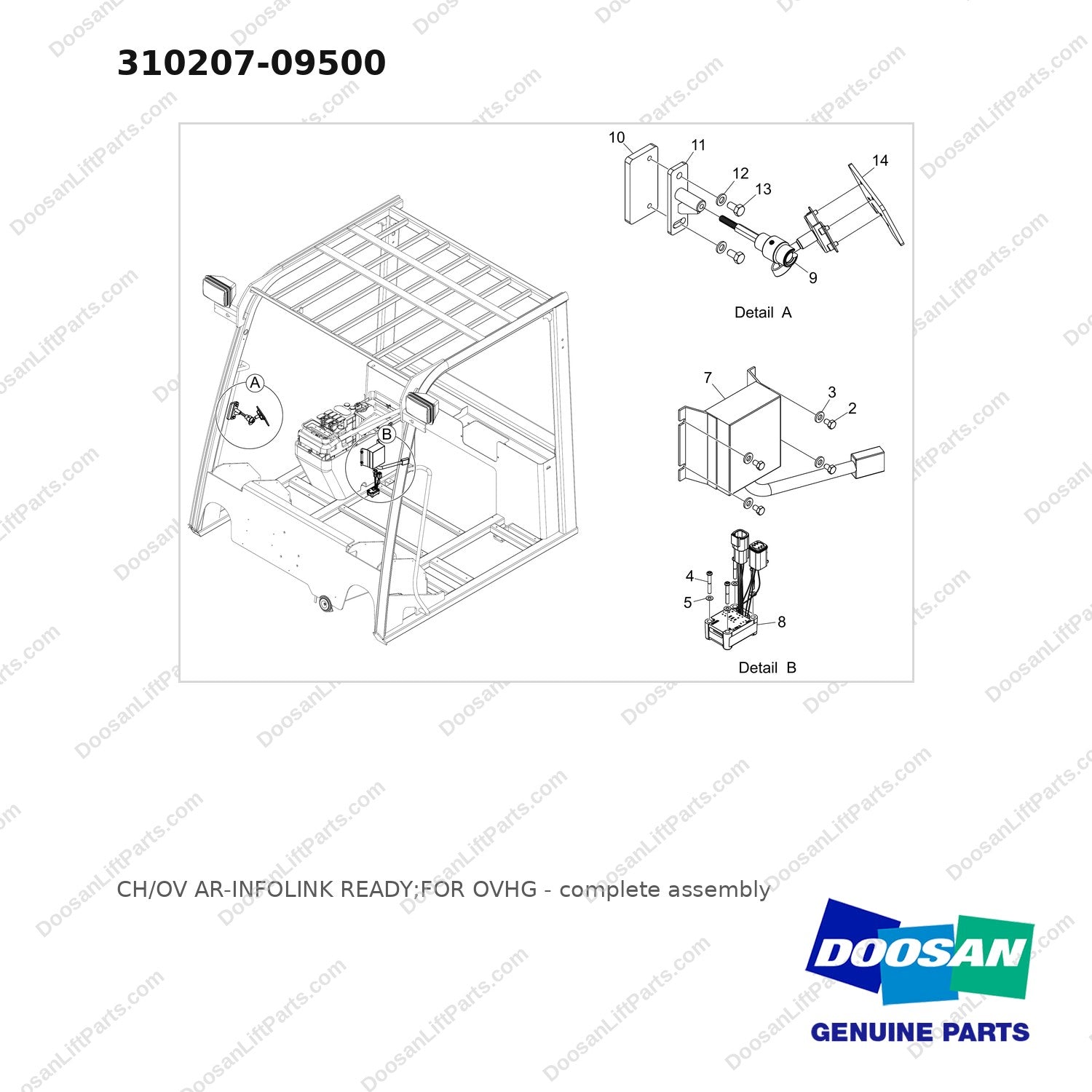 310207-09500 CH/OV AR-INFOLINK READY;FOR OVHG - full parts diagram - genuine Doosan / Bobcat forklift part