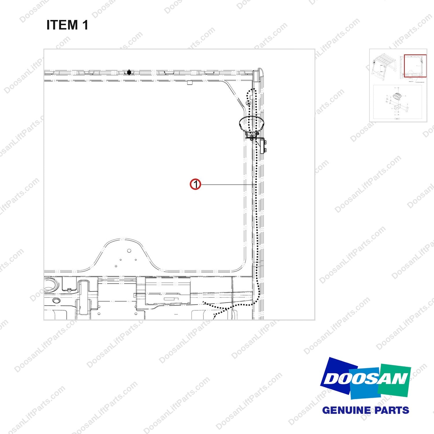 310207-09570 OPTION-SAFETY LIGHT;BLUE,OVHD,FRONT - parts diagram, item 1 shown - genuine Doosan / Bobcat forklift part