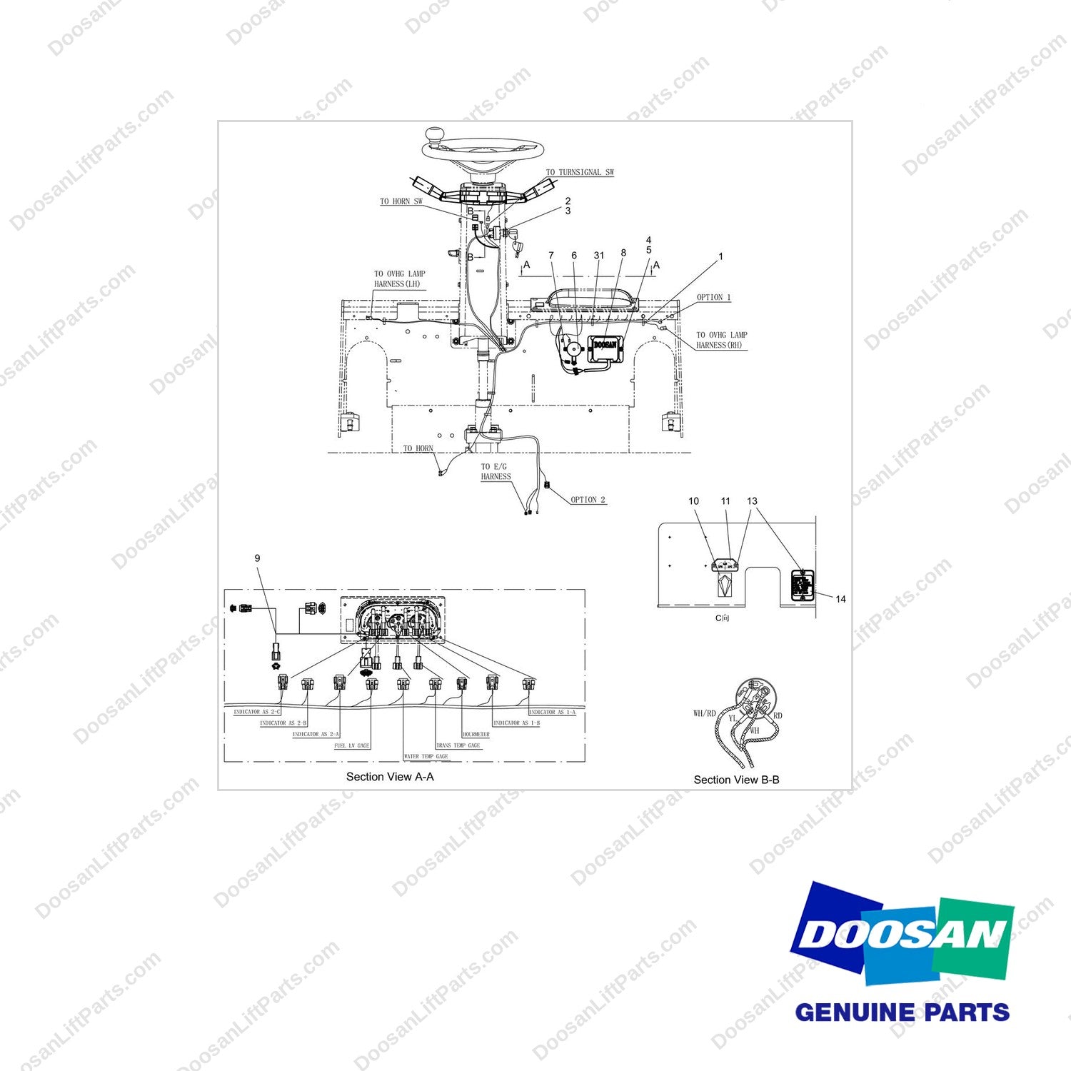 310207-09660 WIRING GROUP;KUBOTA WG2503;DF - full parts diagram - genuine Doosan / Bobcat forklift part