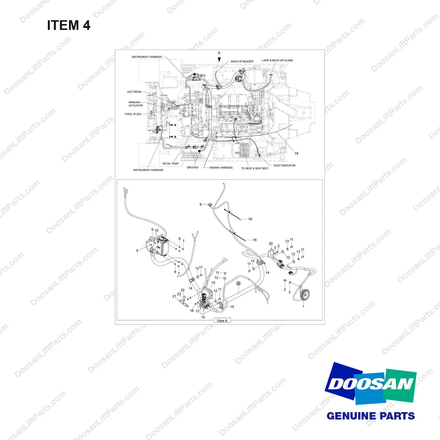 310207-09796 WIRE GROUP;GC45S-9(KUBOTA) - full parts diagram, item 4 marked - genuine Doosan / Bobcat forklift part
