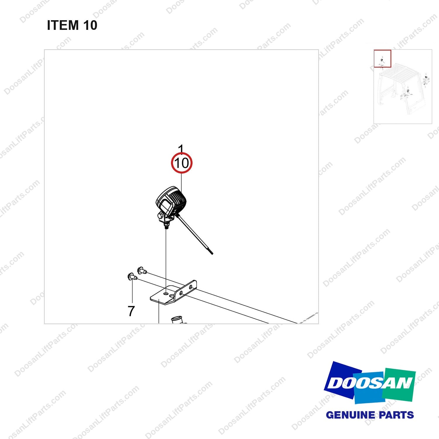 310207-09801 SAFETY FENCE LIGHTS;RED - parts diagram, item 10 shown - genuine Doosan / Bobcat forklift part