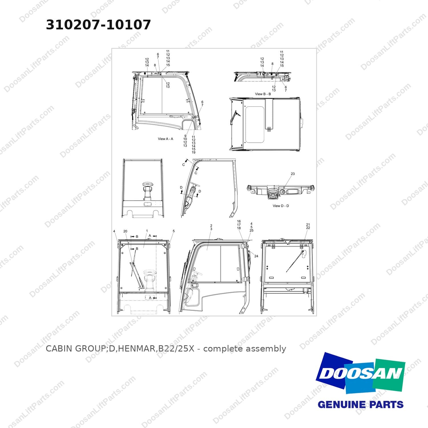 310207-10107 CABIN GROUP;D,HENMAR,B22/25X - full parts diagram - genuine Doosan / Bobcat forklift part