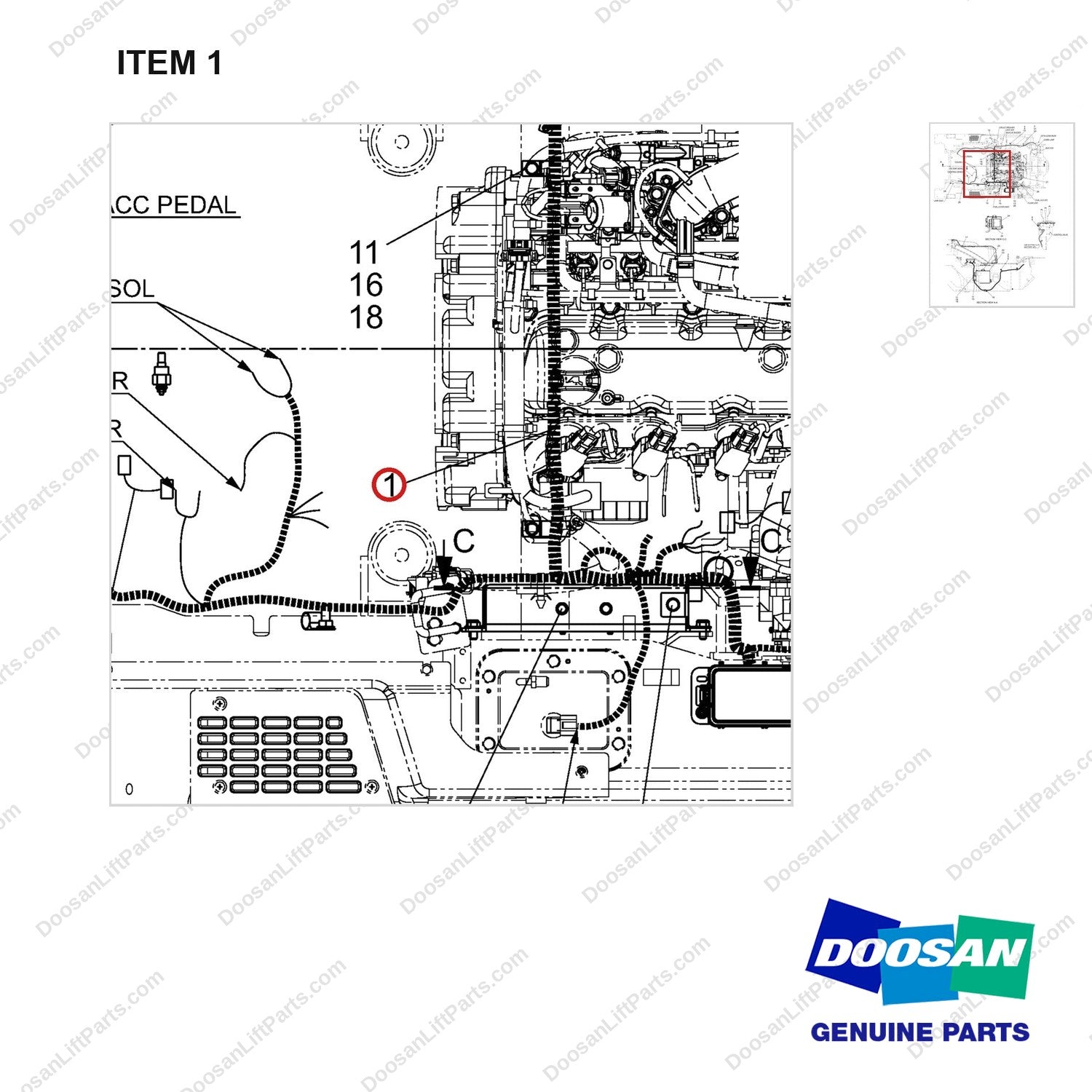 310207-10166 WIRE GROUP;T3 LP,GCT - parts diagram, item 1 shown - genuine Doosan / Bobcat forklift part