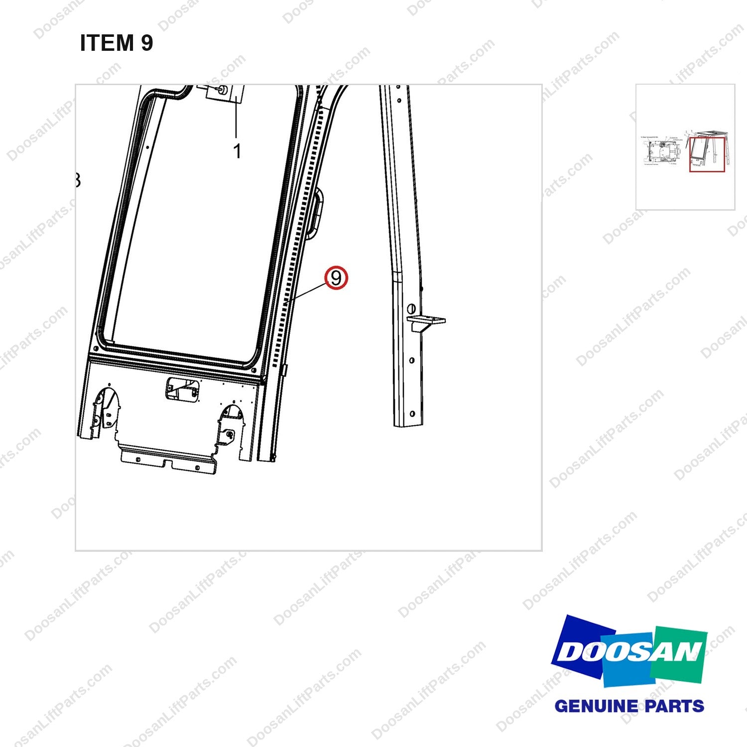 310207-10215 WIPER ASSY;FOR MODULAR - parts diagram, item 9 shown - genuine Doosan / Bobcat forklift part