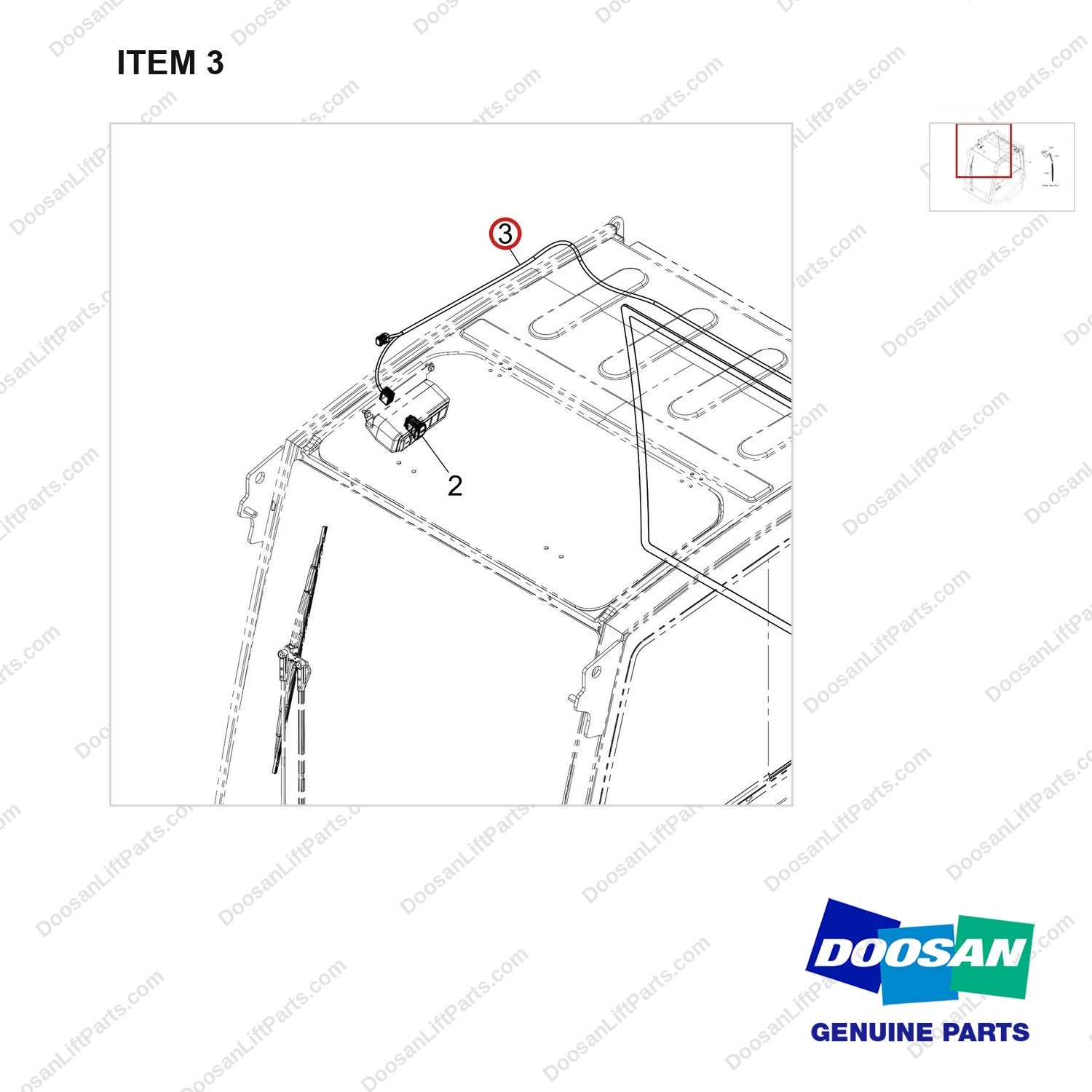 310207-10895 REAR WIPER;CABIN - parts diagram, item 3 shown - genuine Doosan / Bobcat forklift part