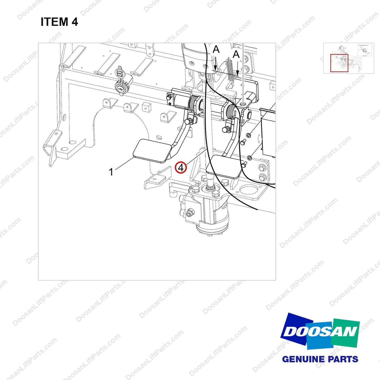 310207-11263 CH/OV AR-MONO PEDAL;FCU WITH ASC KUBOTA - parts diagram, item 4 shown - genuine Doosan / Bobcat forklift part