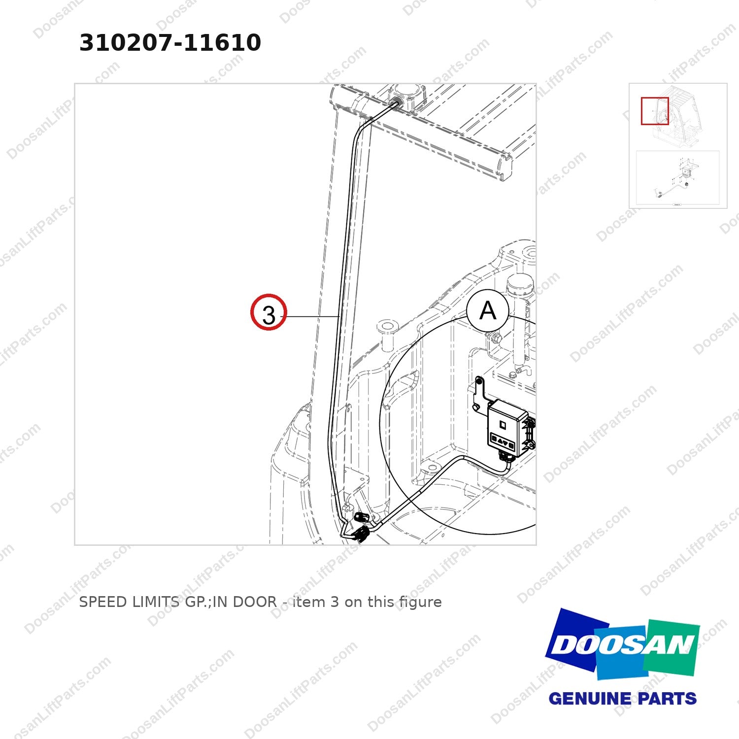 310207-11610 SPEED LIMITS GP.;IN DOOR - parts diagram, item 3 shown - genuine Doosan / Bobcat forklift part