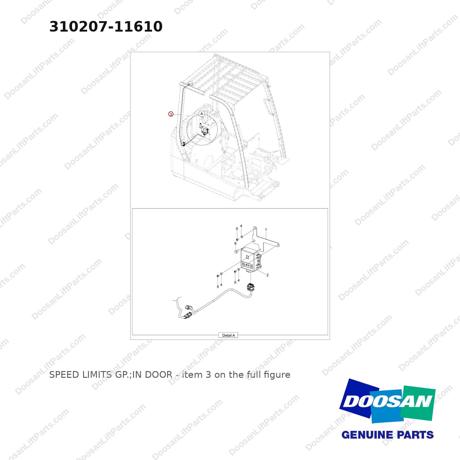 310207-11610 SPEED LIMITS GP.;IN DOOR - full parts diagram, item 3 marked - genuine Doosan / Bobcat forklift part