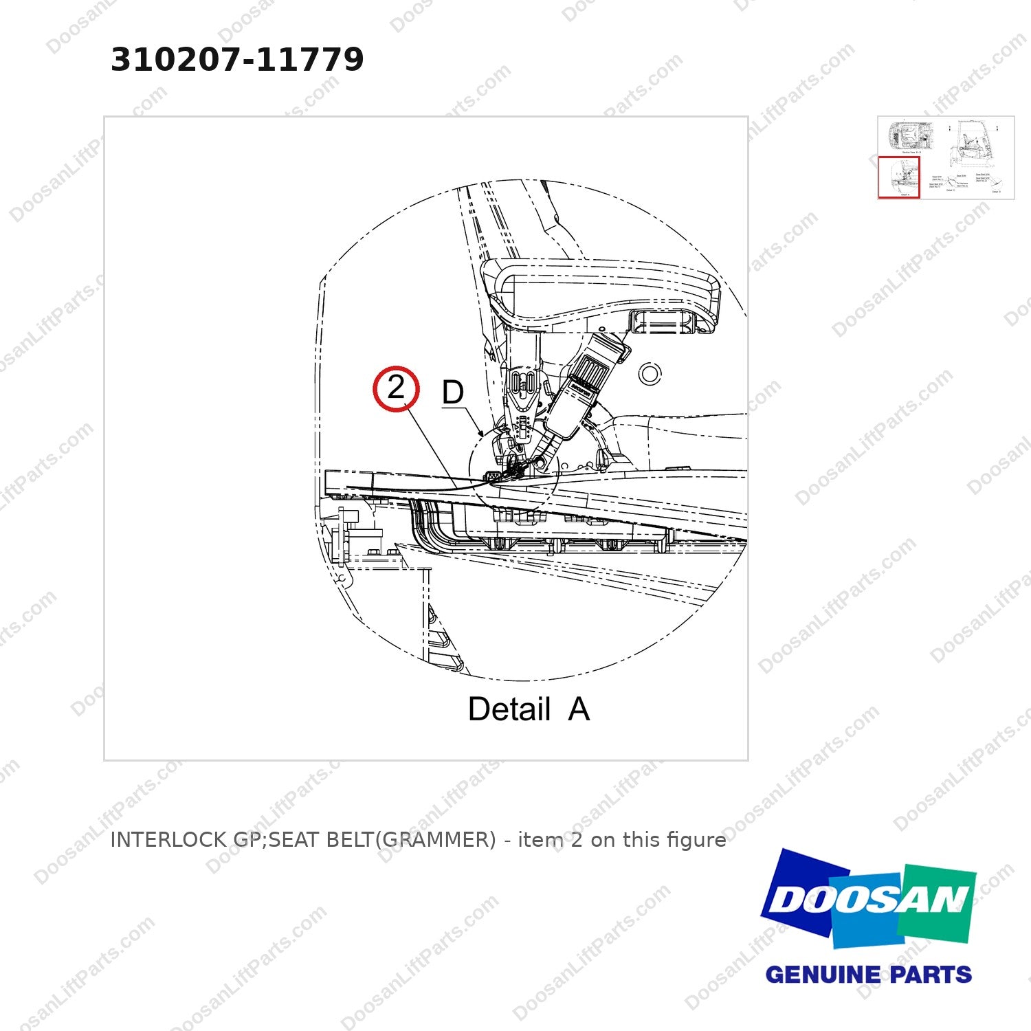 310207-11779 INTERLOCK GP;SEAT BELT(GRAMMER) - parts diagram, item 2 shown - genuine Doosan / Bobcat forklift part