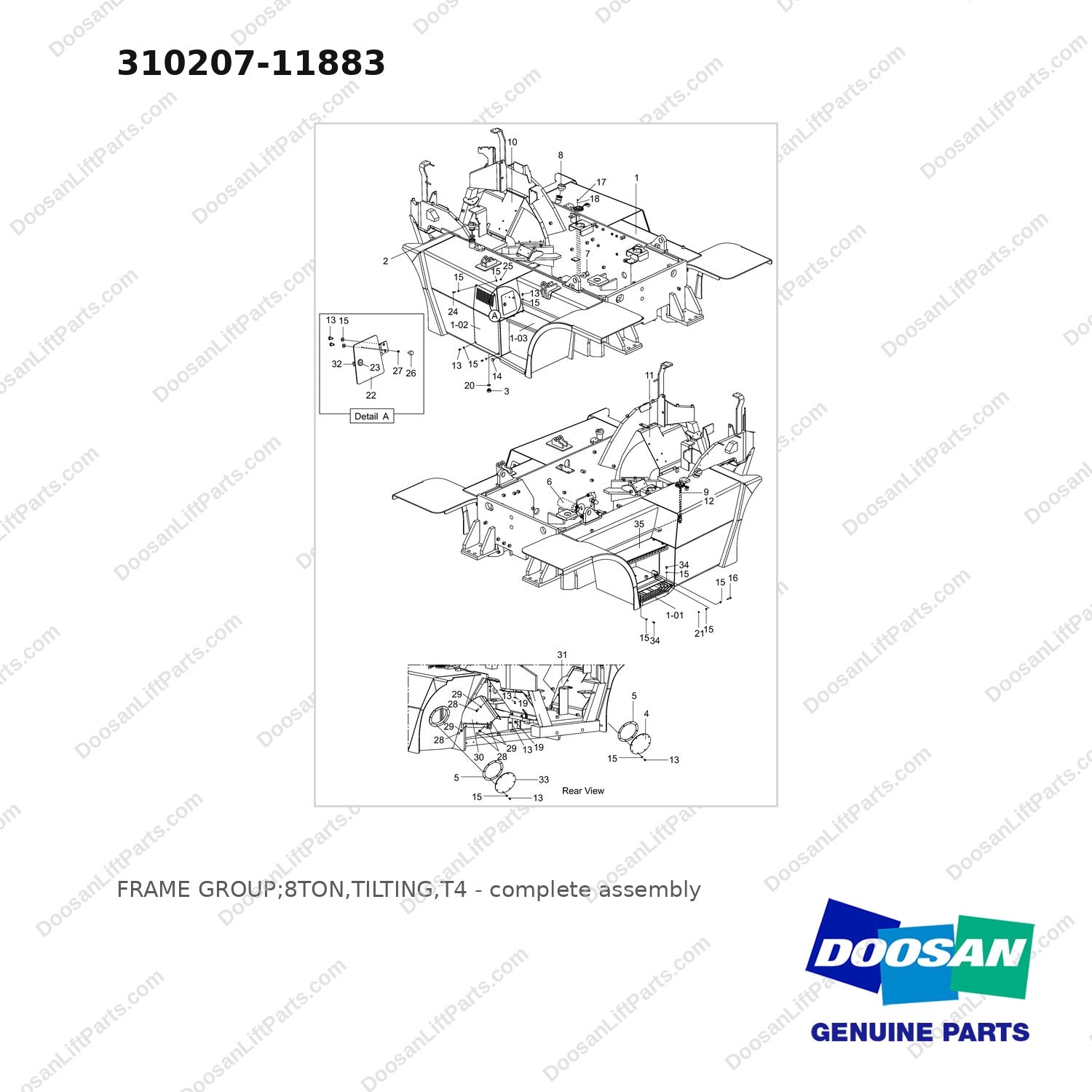 310207-11883 FRAME GROUP;8TON,TILTING,T4 - full parts diagram - genuine Doosan / Bobcat forklift part