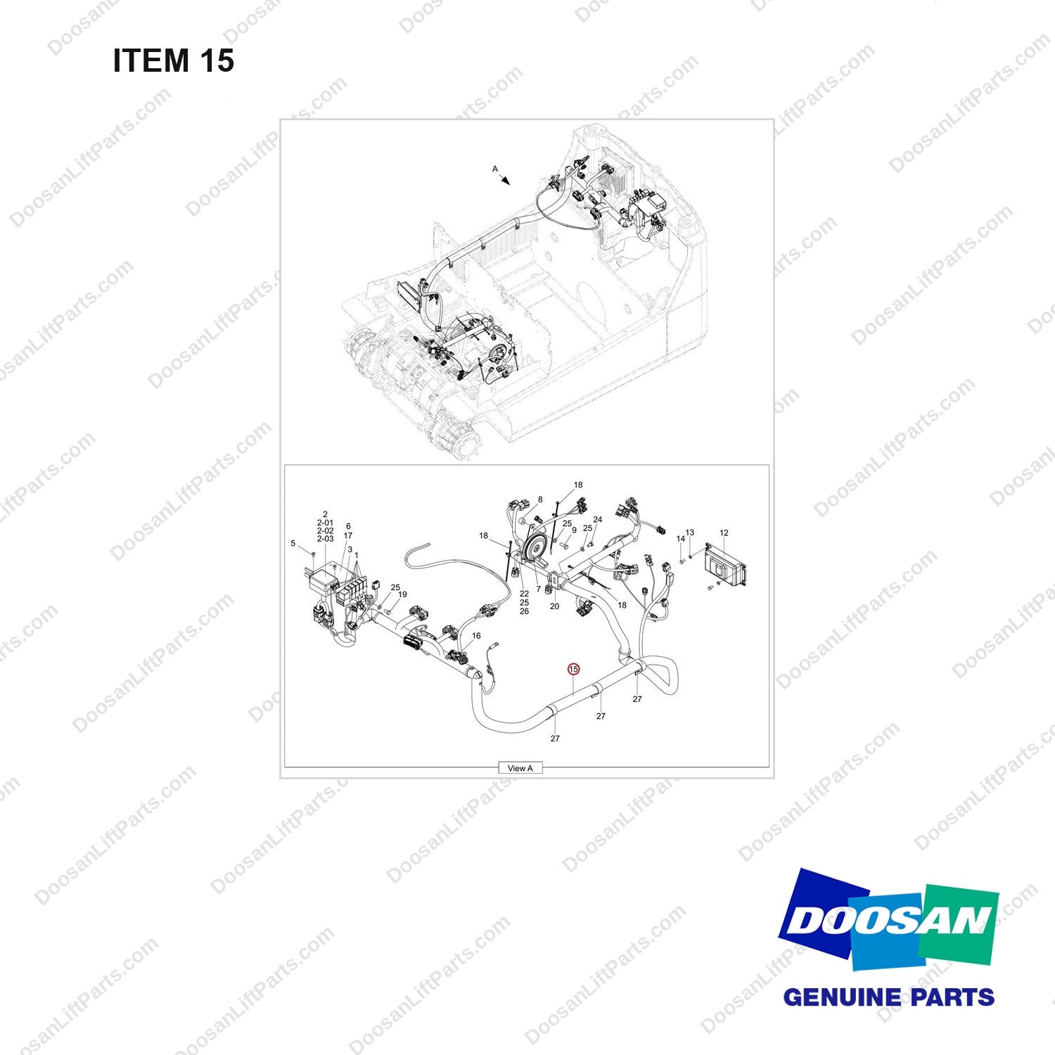 310207-12042 WIRE GROUP;B18/20T-7 PLUS - full parts diagram, item 15 marked - genuine Doosan / Bobcat forklift part