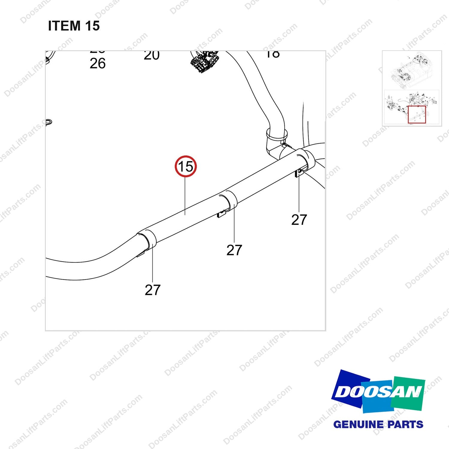 310207-12042 WIRE GROUP;B18/20T-7 PLUS - parts diagram, item 15 shown - genuine Doosan / Bobcat forklift part