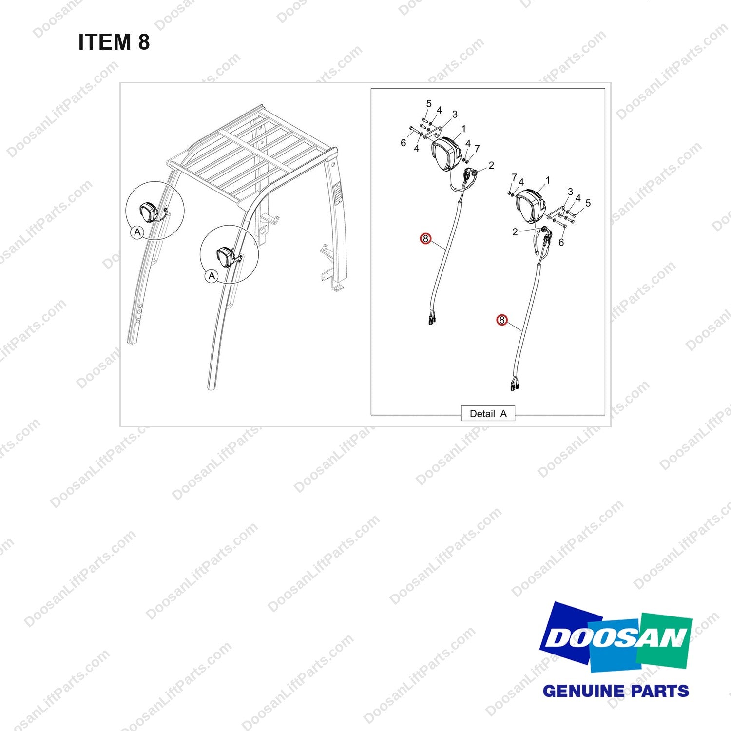 310207-12063 OPTION_WORKING LIGHT;GC15S-9 - full parts diagram, item 8 marked - genuine Doosan / Bobcat forklift part