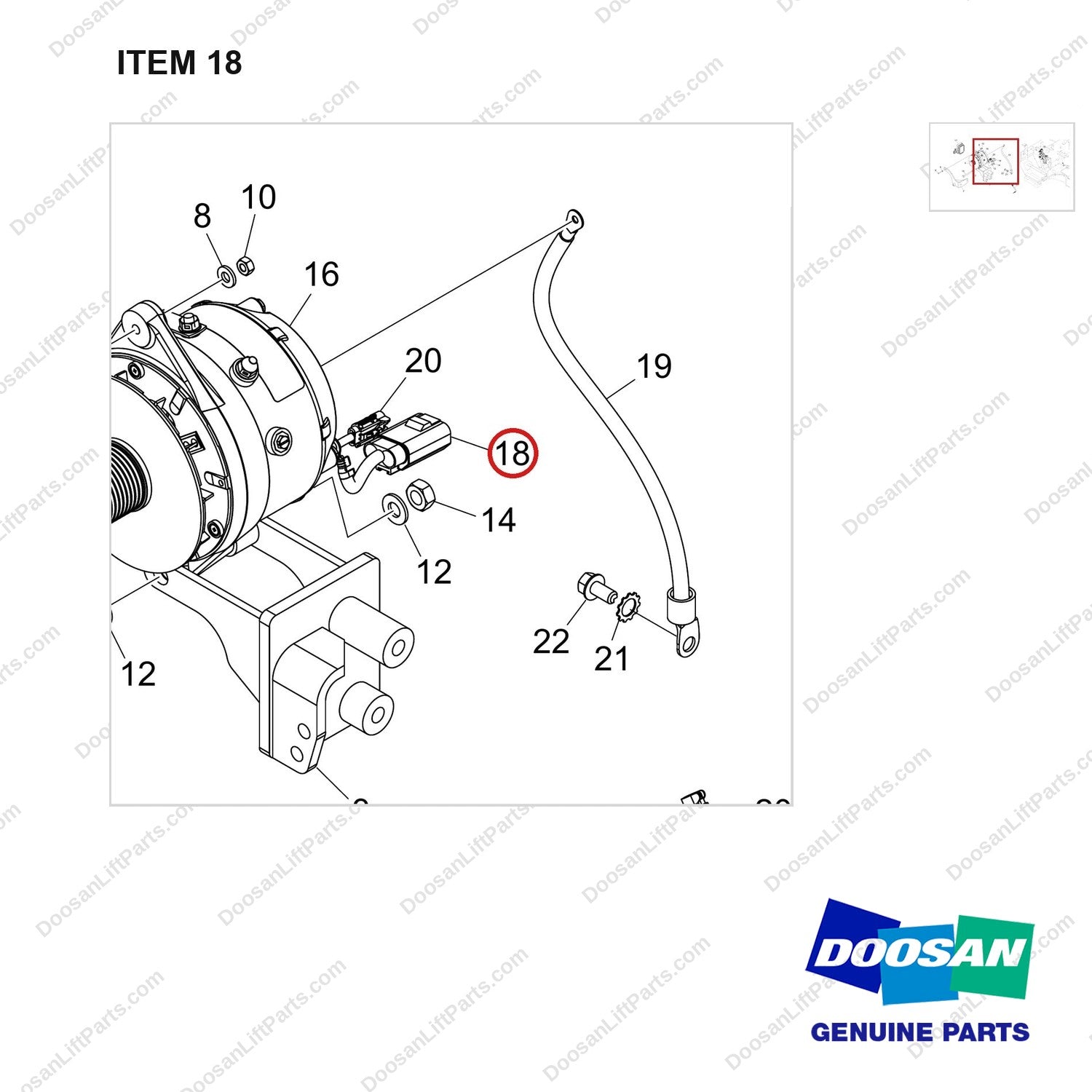 310207-12111 ALTERNATOR GP;DS,D70S-9 - parts diagram, item 18 shown - genuine Doosan / Bobcat forklift part