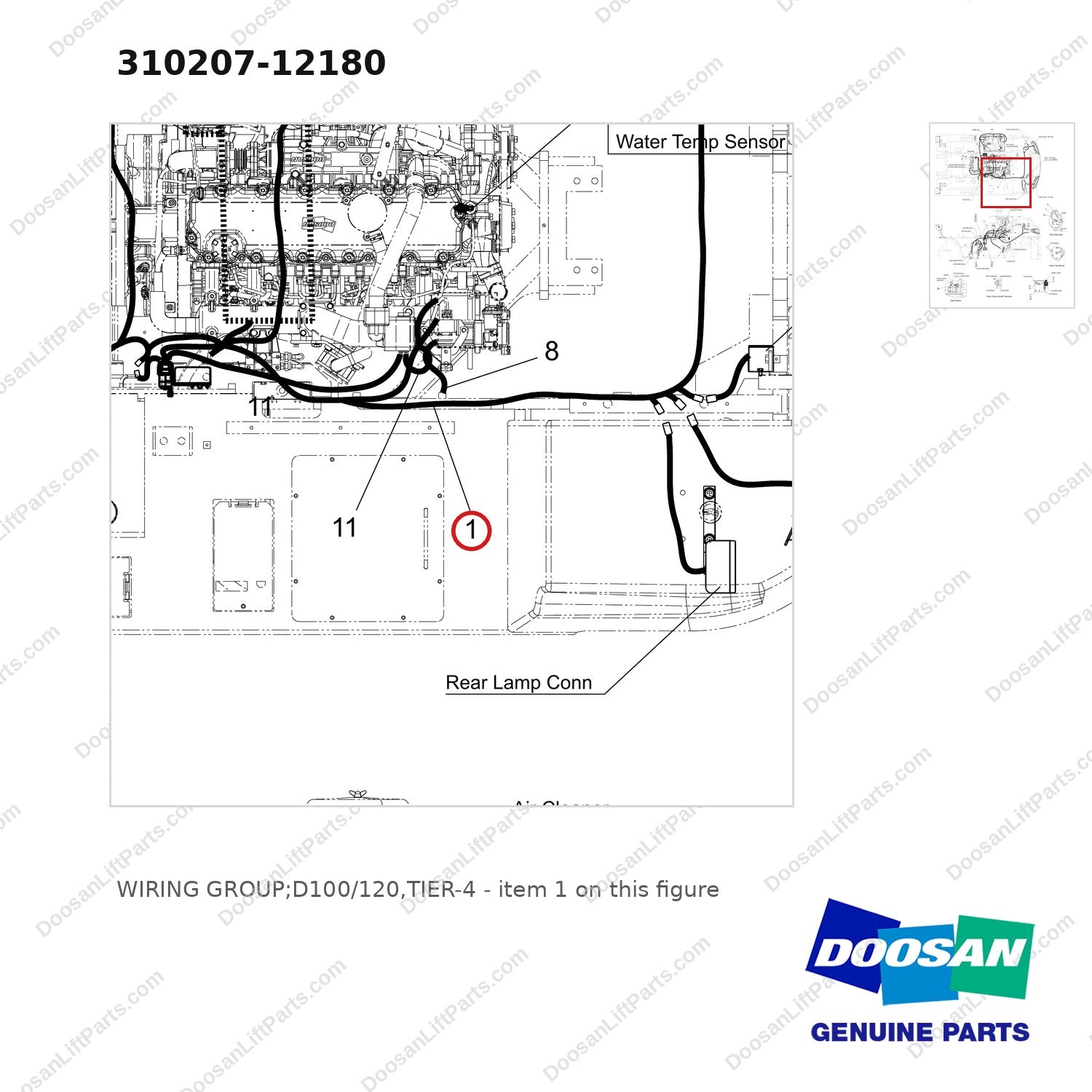 310207-12180 WIRING GROUP;D100/120,TIER-4 - parts diagram, item 1 shown - genuine Doosan / Bobcat forklift part