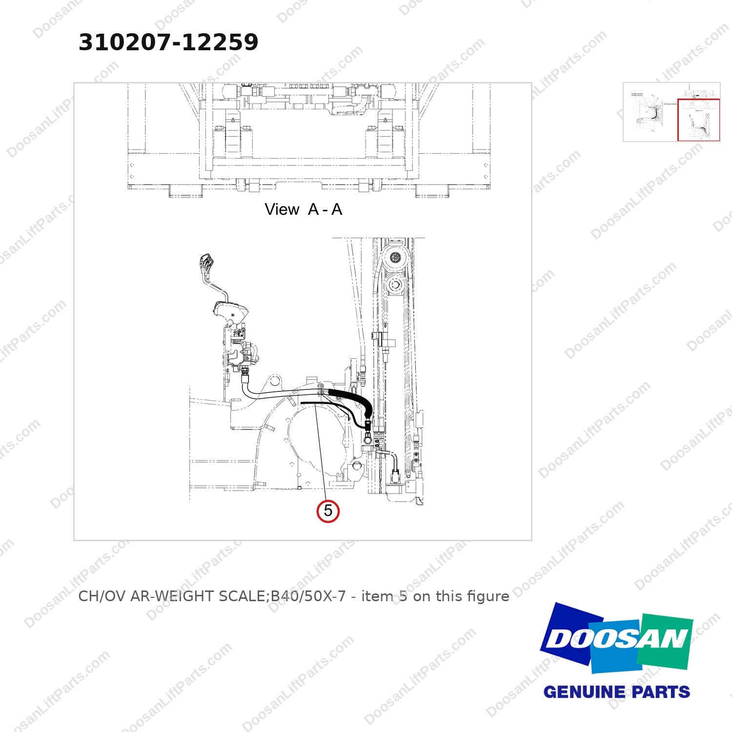 310207-12259 CH/OV AR-WEIGHT SCALE;B40/50X-7 - parts diagram, item 5 shown - genuine Doosan / Bobcat forklift part
