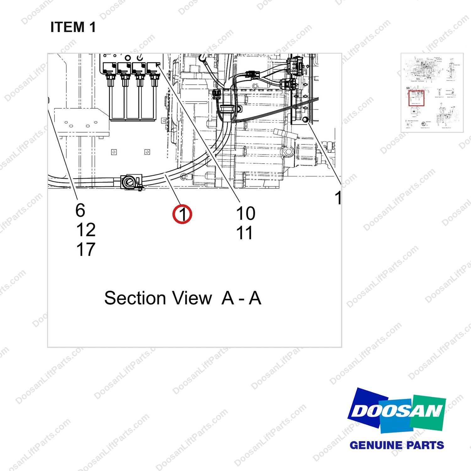 310207-12277 WIRE GROUP - parts diagram, item 1 shown - genuine Doosan / Bobcat forklift part