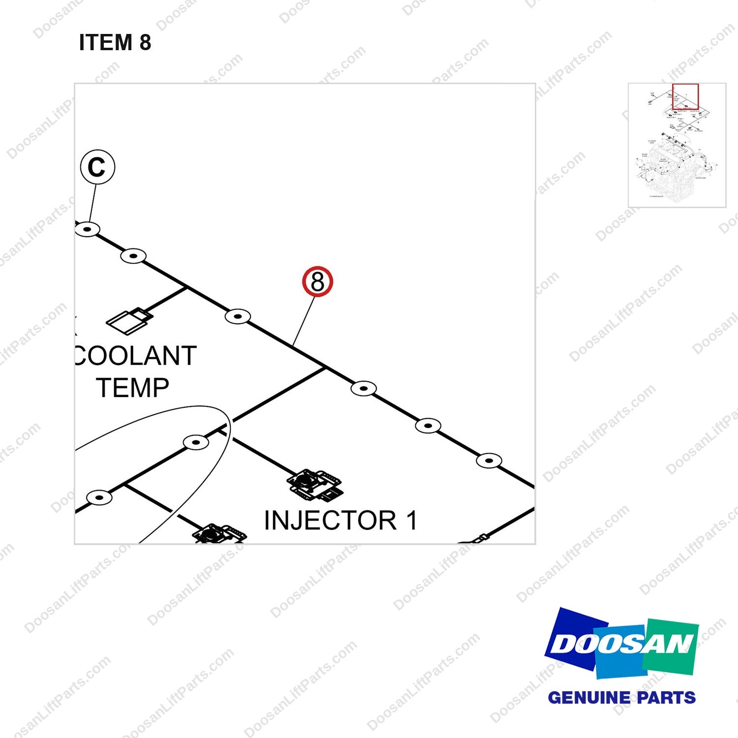 310207-12327 HARNESS ASSY,ENGINE;DN03,7TON,55KW,TIER4 - parts diagram, item 8 shown - genuine Doosan / Bobcat forklift part