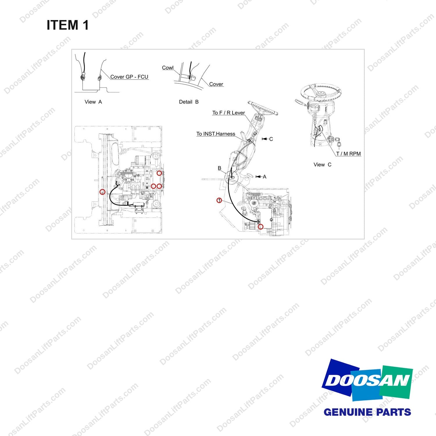 310207-12448 OPTION-ASC WIRING - full parts diagram, item 1 marked - genuine Doosan / Bobcat forklift part