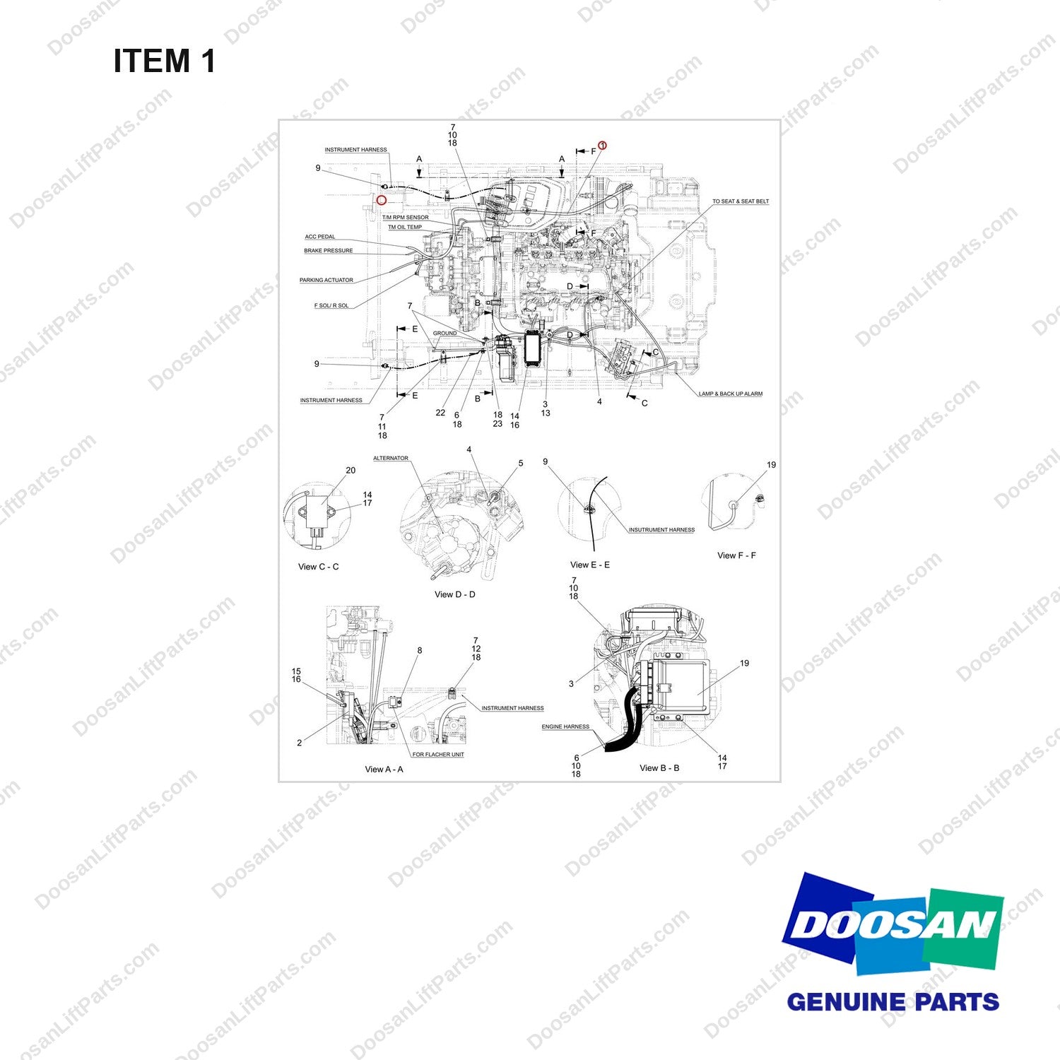 310207-12449 WIRE GROUP - full parts diagram, item 1 marked - genuine Doosan / Bobcat forklift part