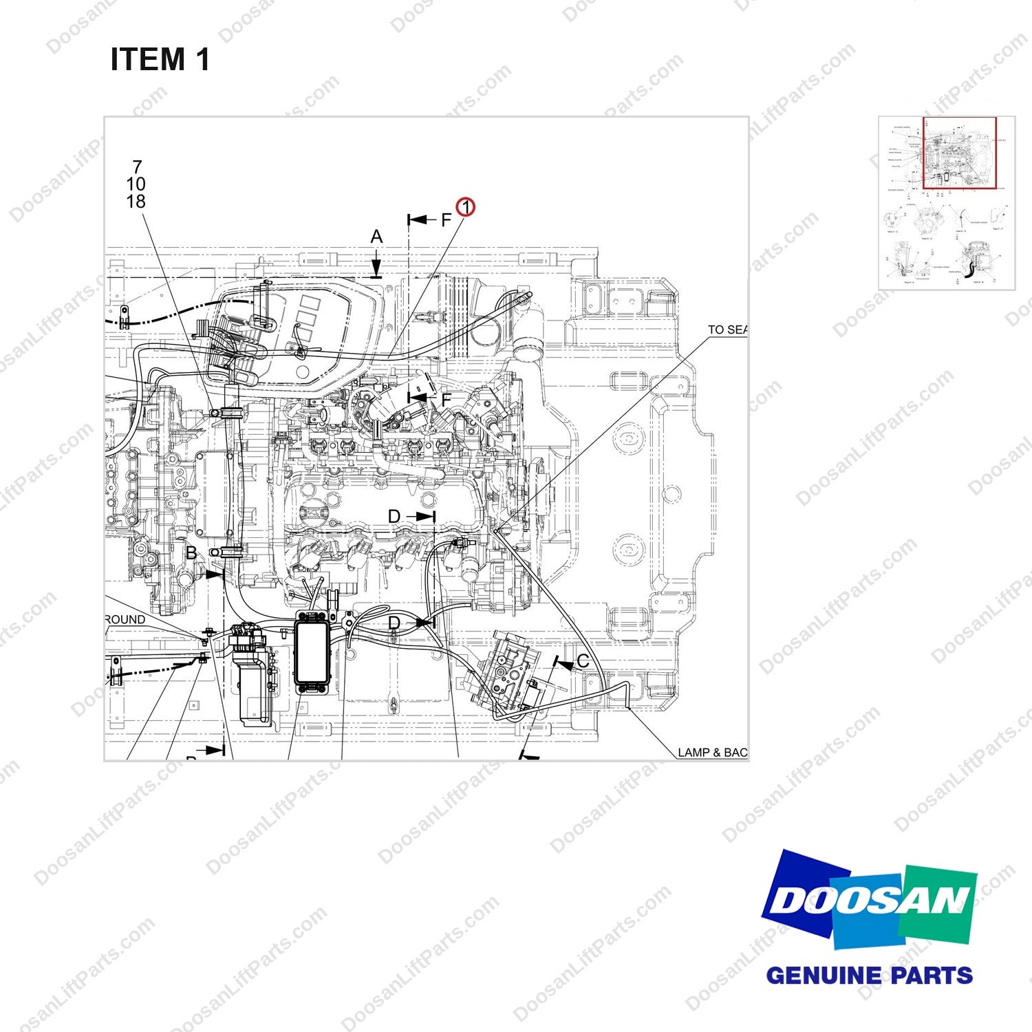 310207-12449 WIRE GROUP - parts diagram, item 1 shown - genuine Doosan / Bobcat forklift part