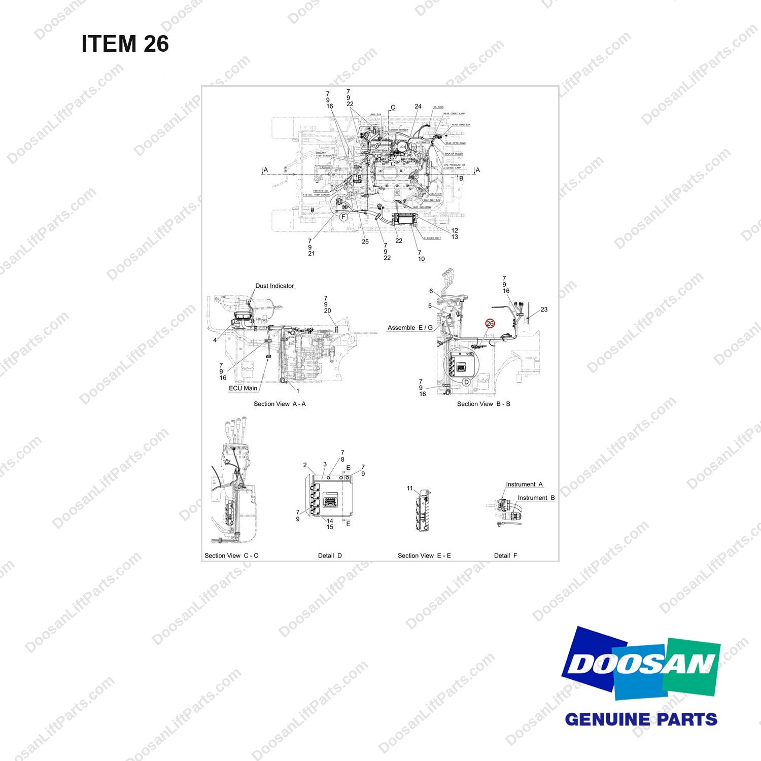 310207-12450 WIRE GROUP - full parts diagram, item 26 marked - genuine Doosan / Bobcat forklift part