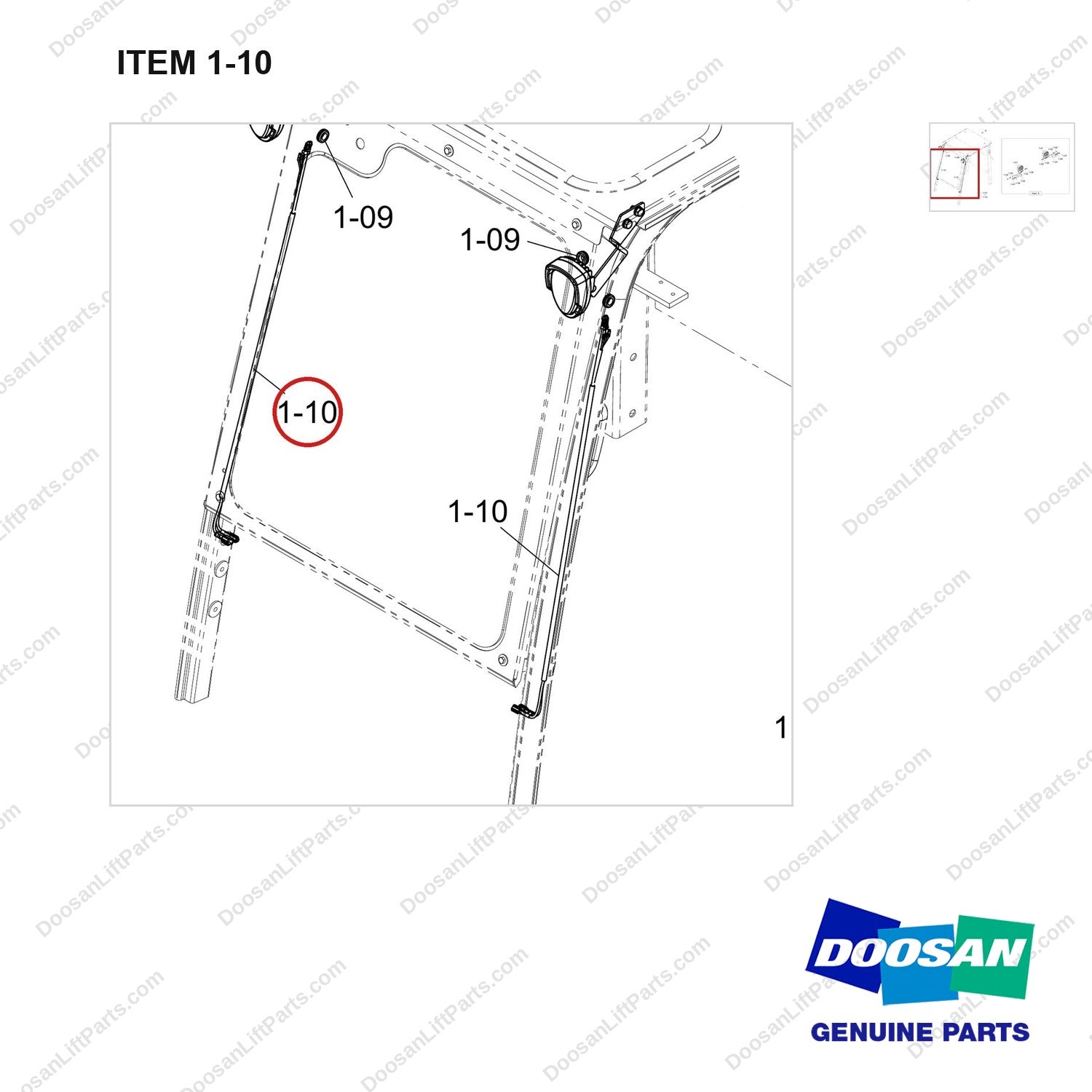 310207-12454 OPTION-FRONT LAMP;LED,MODULAR - parts diagram, item 1-10 shown - genuine Doosan / Bobcat forklift part