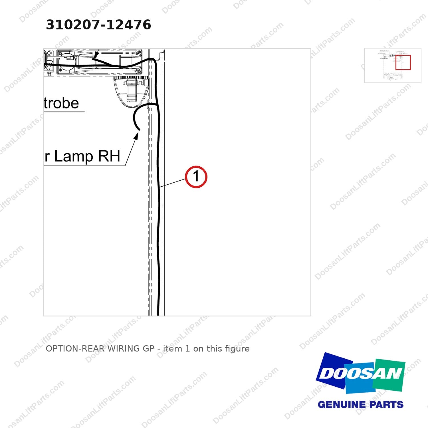 310207-12476 OPTION-REAR WIRING GP - parts diagram, item 1 shown - genuine Doosan / Bobcat forklift part