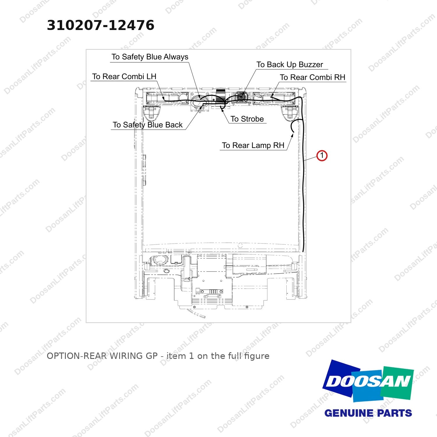 310207-12476 OPTION-REAR WIRING GP - full parts diagram, item 1 marked - genuine Doosan / Bobcat forklift part