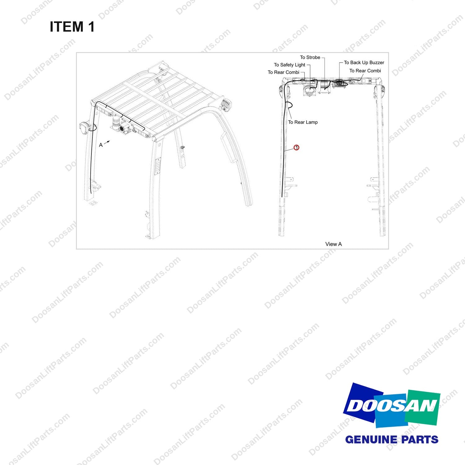 310207-12477 OPTION-REAR WIRING GROUP - full parts diagram, item 1 marked - genuine Doosan / Bobcat forklift part