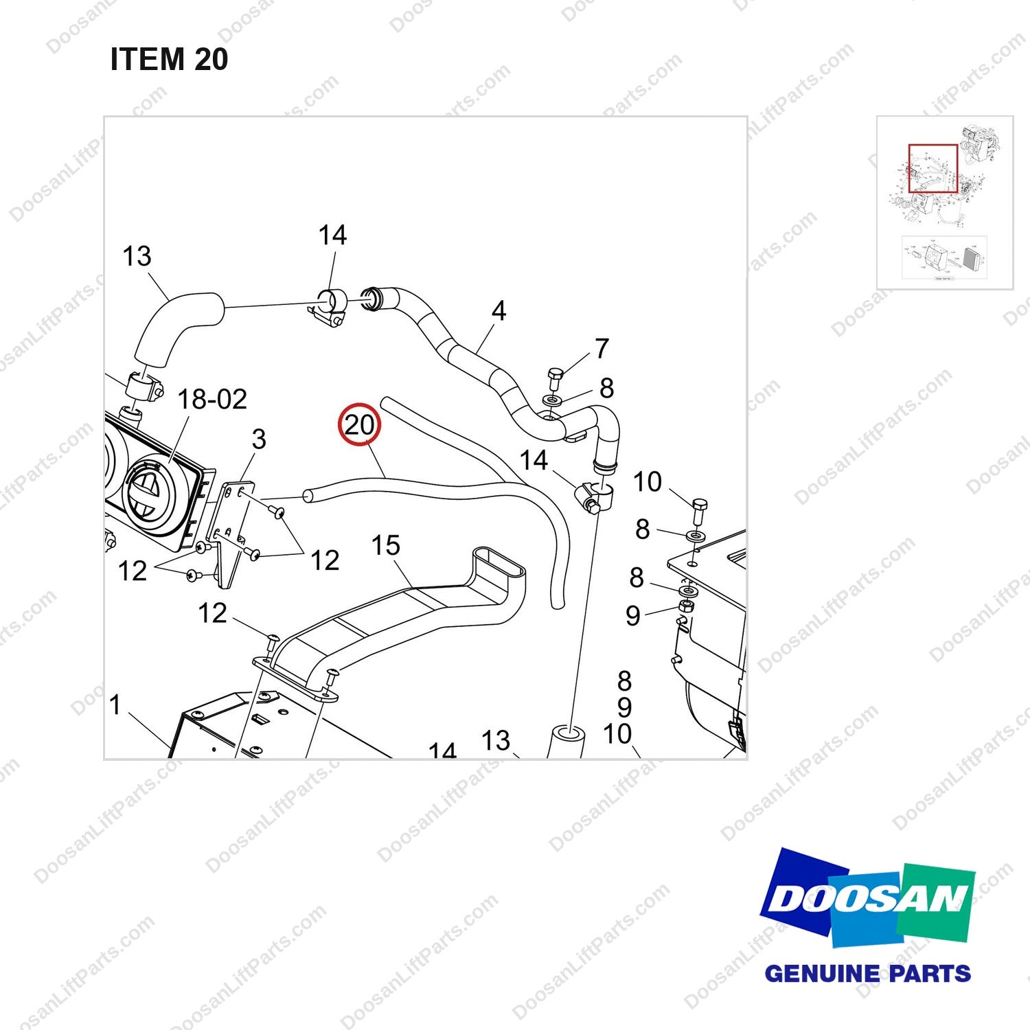 310207-12478 HEATER ASSY,CABIN - parts diagram, item 20 shown - genuine Doosan / Bobcat forklift part