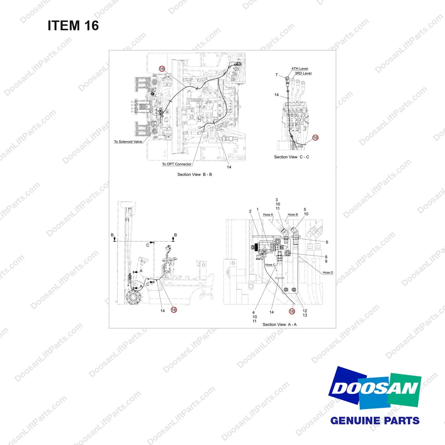 310207-12912 CH/OV AR;FFT,4TH LEVER INTERLOCK - full parts diagram, item 16 marked - genuine Doosan / Bobcat forklift part