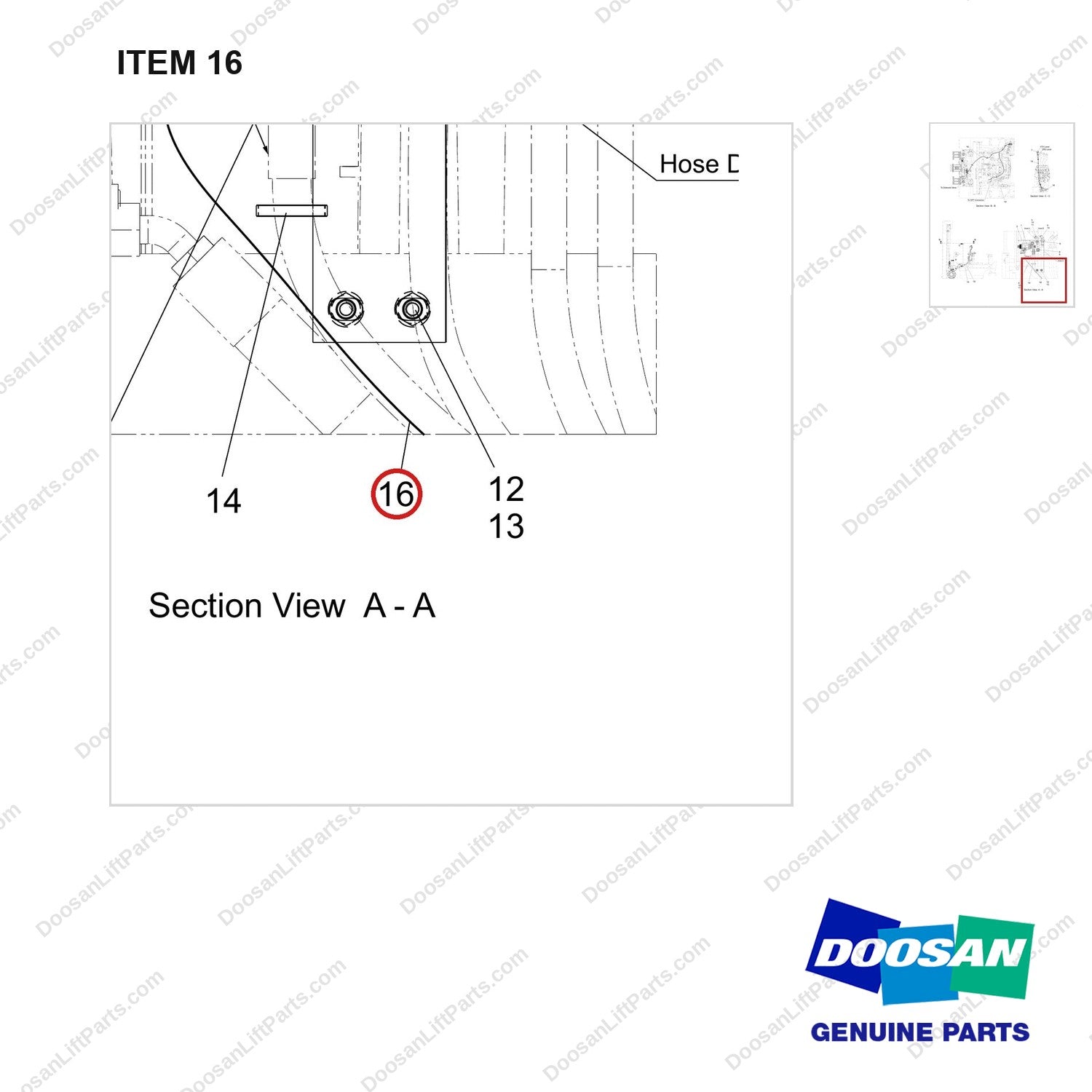 310207-12912 CH/OV AR;FFT,4TH LEVER INTERLOCK - parts diagram, item 16 shown - genuine Doosan / Bobcat forklift part