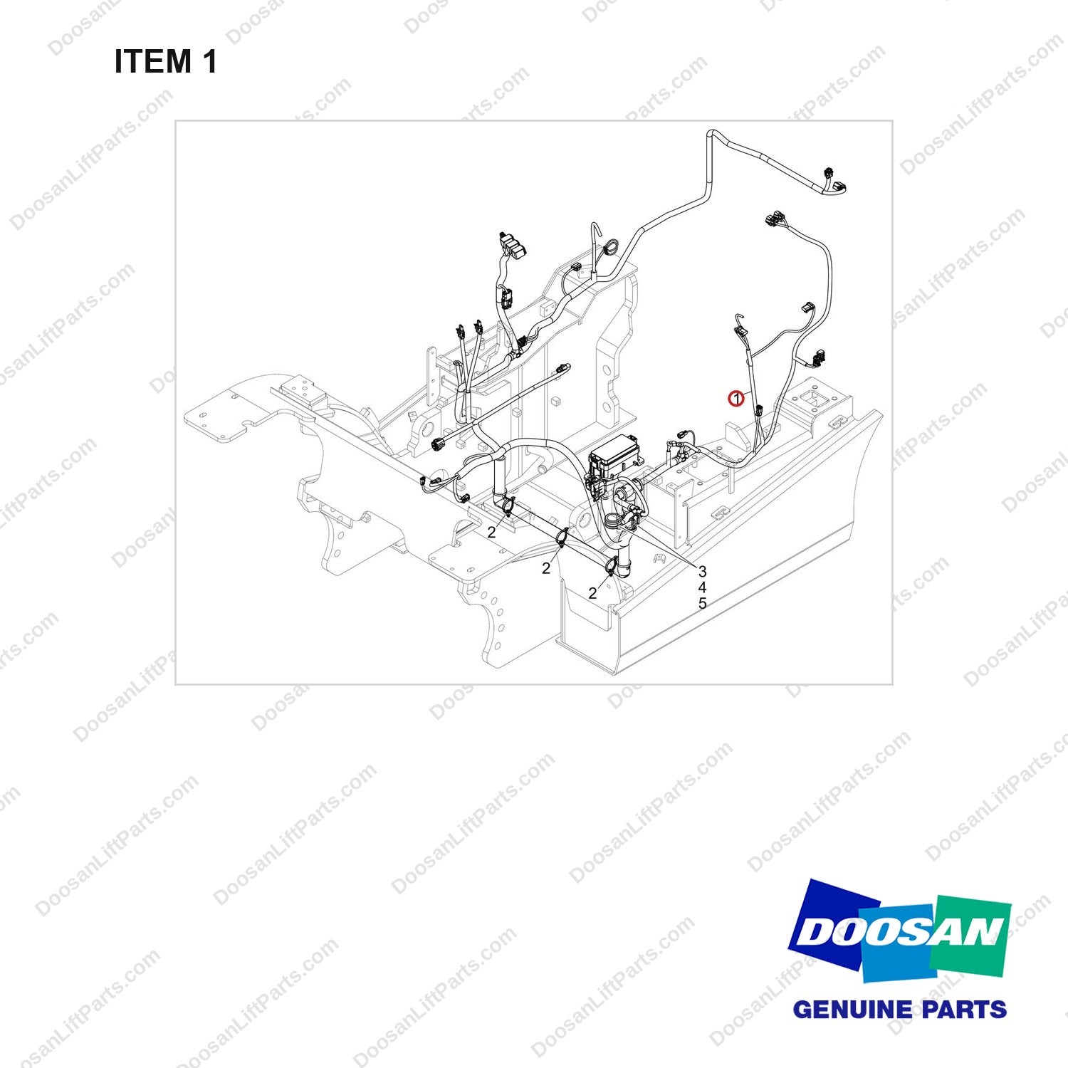 310207-12952 CHASSIS HARNESS GP;D25S-9 SUB, NON FS OP - full parts diagram, item 1 marked - genuine Doosan / Bobcat forklift part