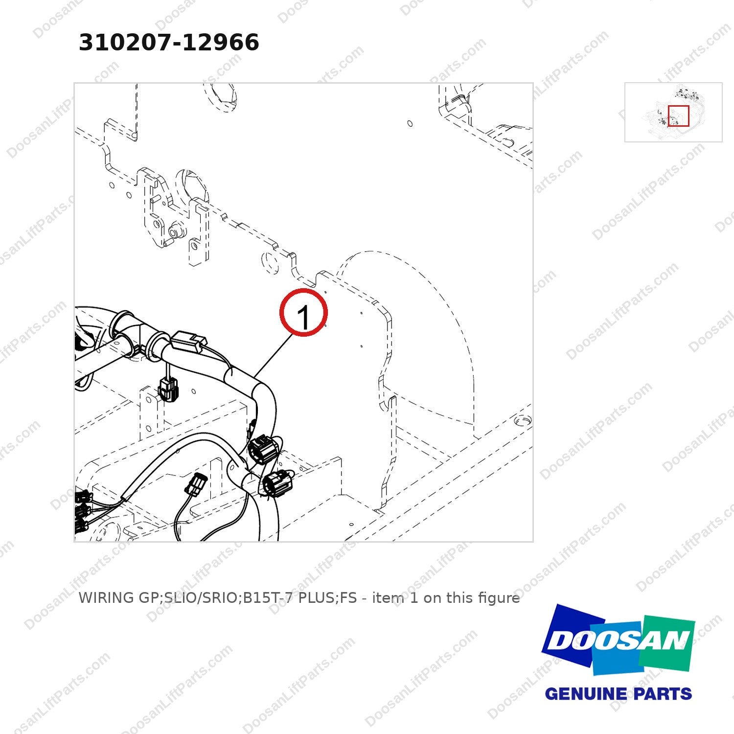 310207-12966 WIRING GP;SLIO/SRIO;B15T-7 PLUS;FS - parts diagram, item 1 shown - genuine Doosan / Bobcat forklift part