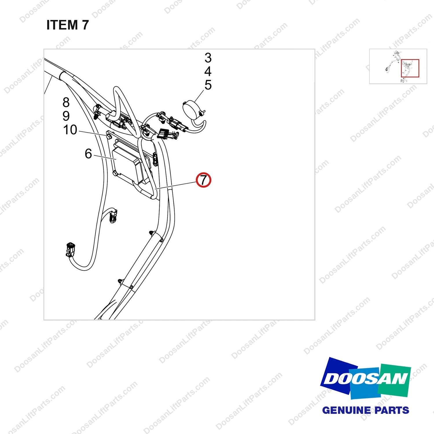 310207-13062 FCU WIRING GP;DIRECTION CONTROL LIFT F/R - parts diagram, item 7 shown - genuine Doosan / Bobcat forklift part
