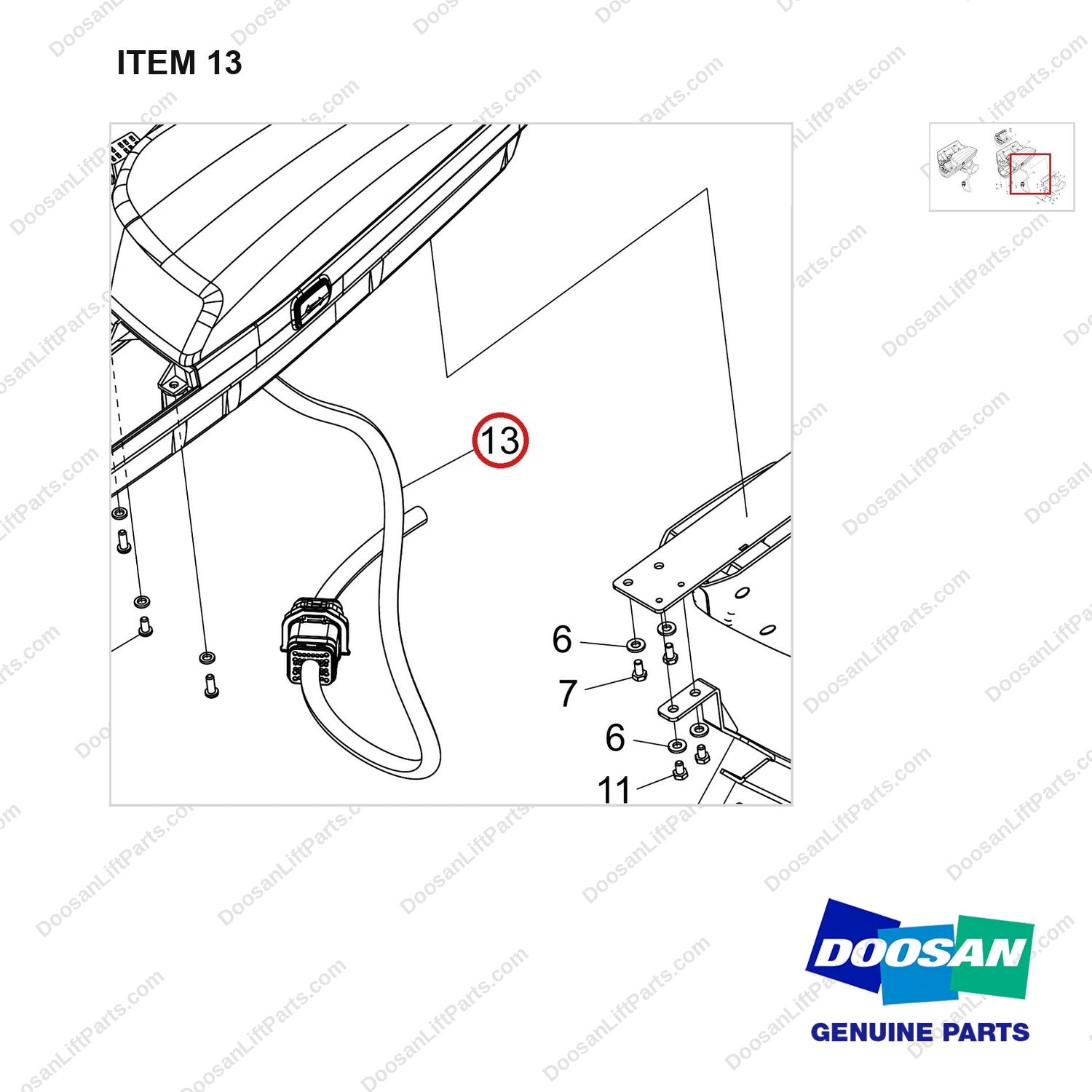 310207-13068 ARM SUB ASSY;FINGERTIP,3WAY,T4 - parts diagram, item 13 shown - genuine Doosan / Bobcat forklift part