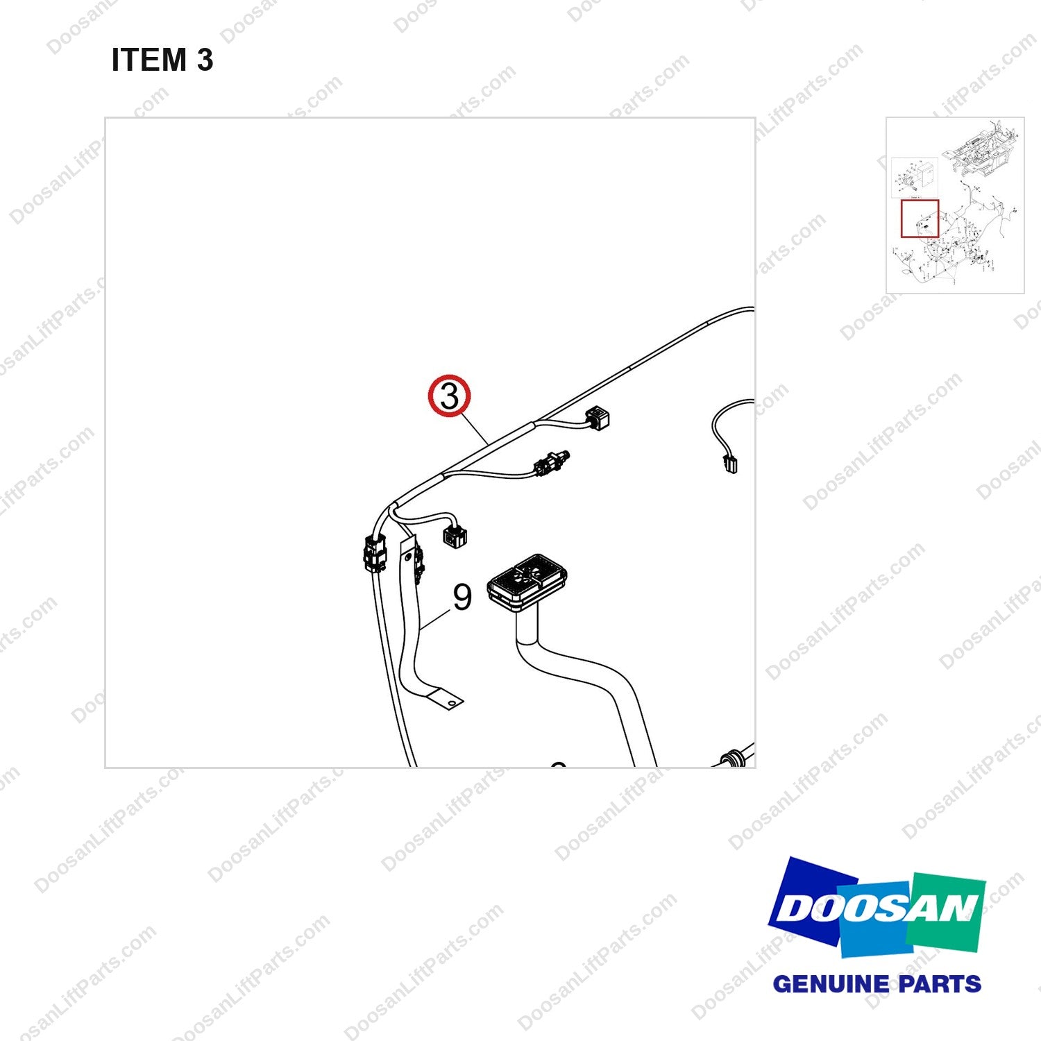 310207-13070 CHASSIS HARNESS GORUP;F/S D140/160S-9 TI - parts diagram, item 3 shown - genuine Doosan / Bobcat forklift part