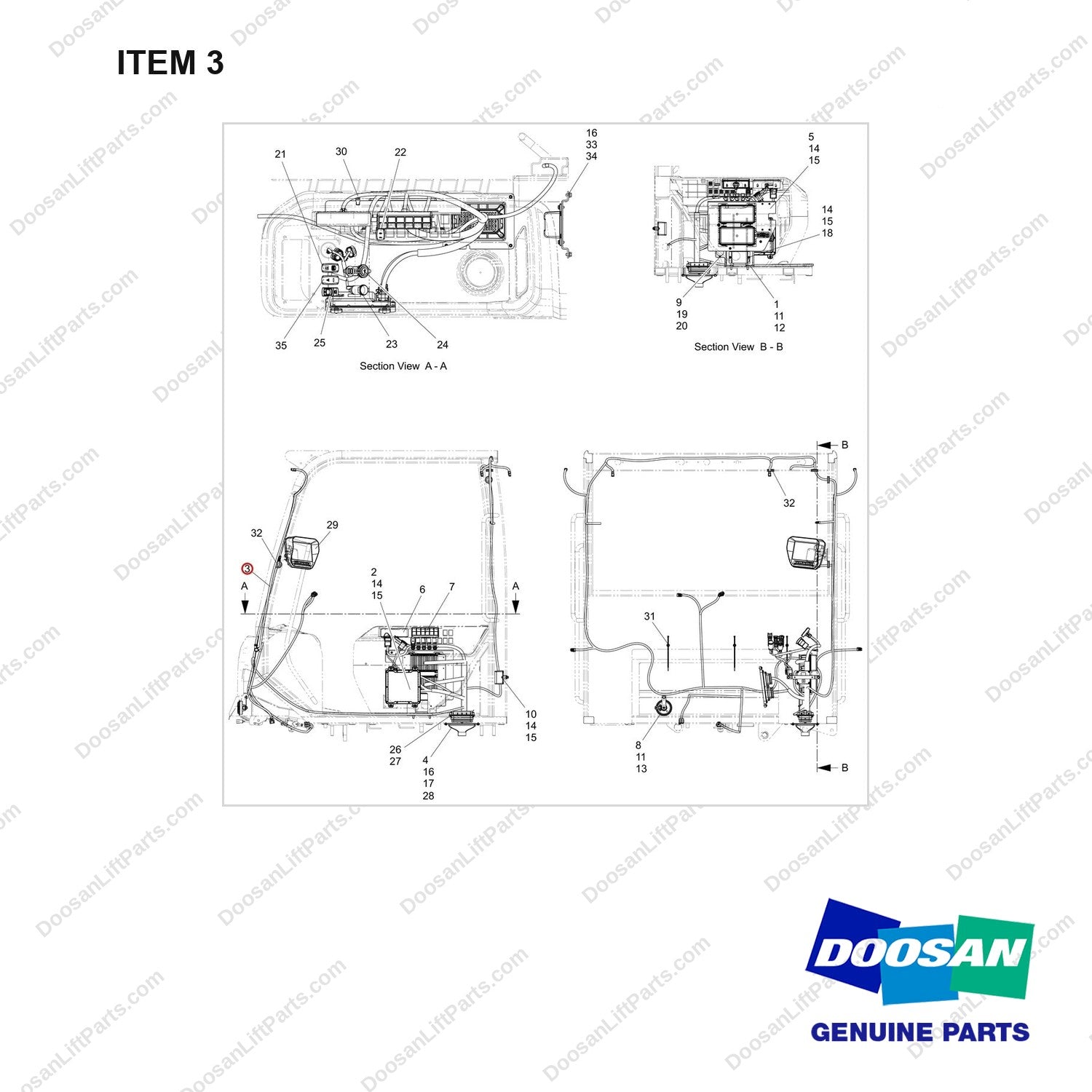 310207-13132 OHG WIRING GP;FUNCTIONAL SAFETY TIER4 D1 - full parts diagram, item 3 marked - genuine Doosan / Bobcat forklift part