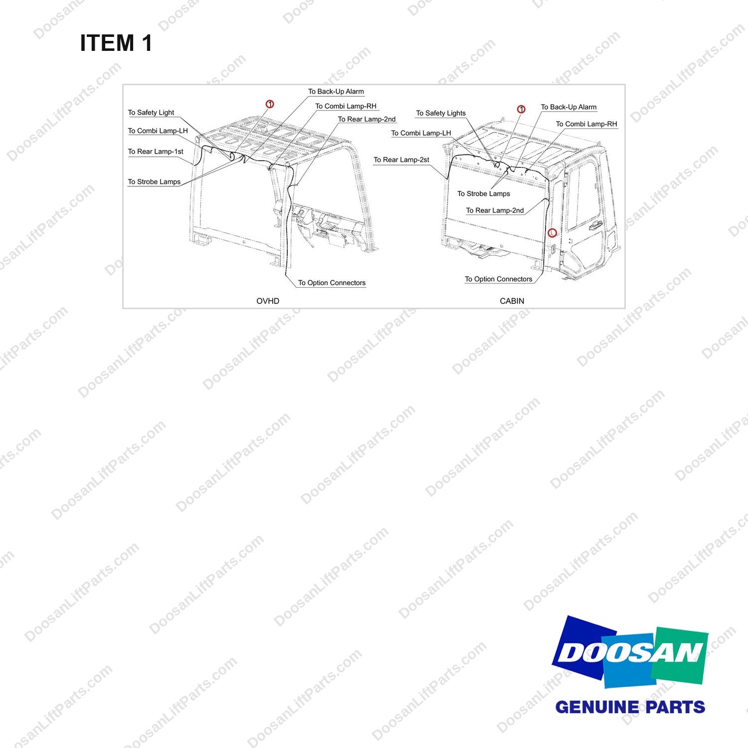 310207-13146 WIRING GROUP;OPT FULL OPTION - full parts diagram, item 1 marked - genuine Doosan / Bobcat forklift part