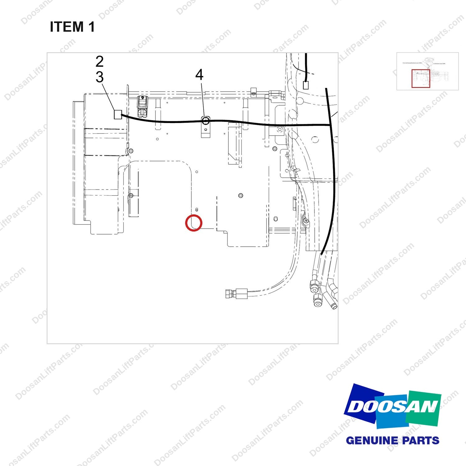 310207-13221 FCU WIRING GP;ASLC - parts diagram, item 1 shown - genuine Doosan / Bobcat forklift part