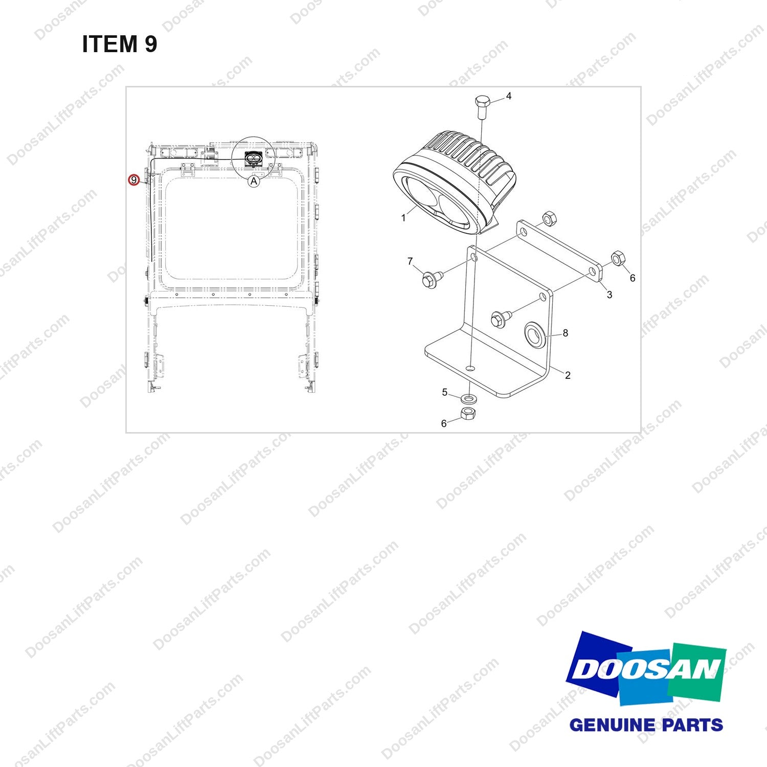 310207-13290 SAFETY LIGHT GP;LED,REAR,C/B,F SERIES - full parts diagram, item 9 marked - genuine Doosan / Bobcat forklift part