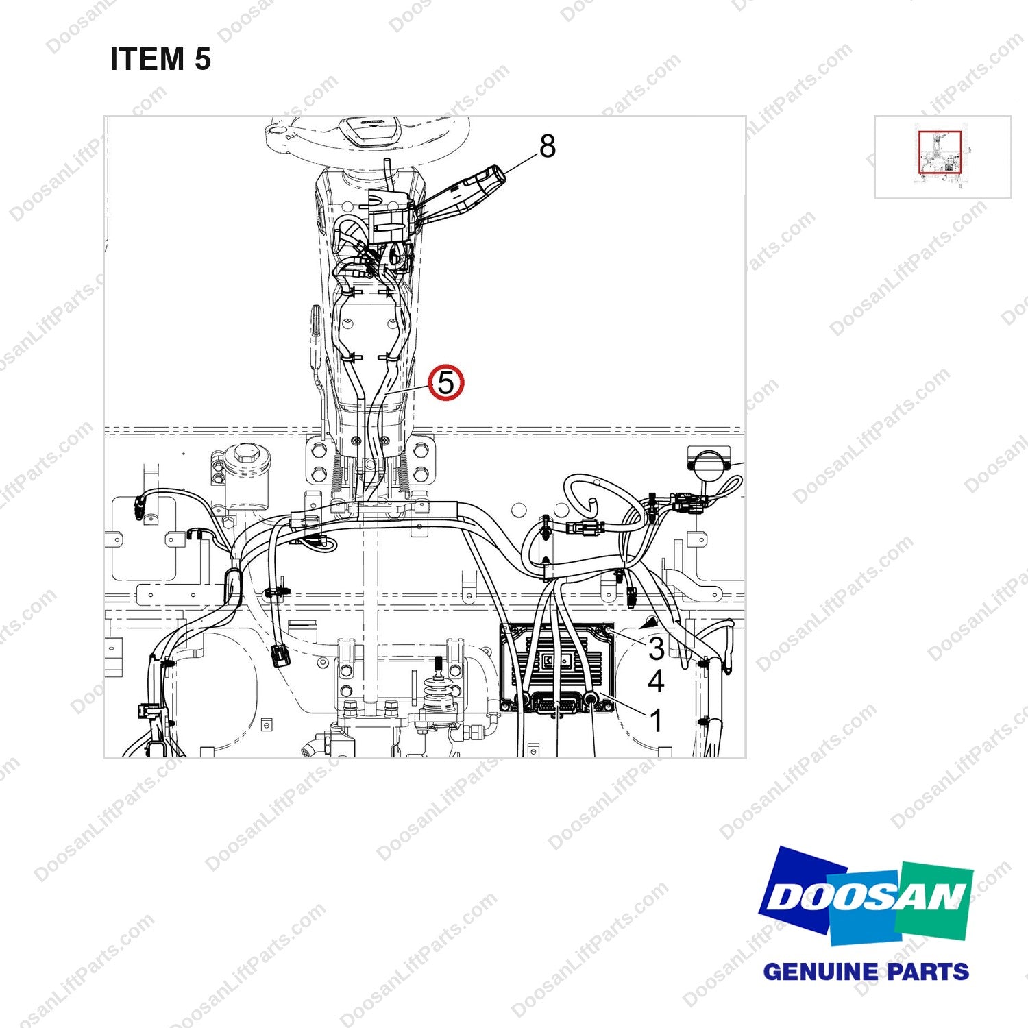 310207-13507 FCU WIRING GP;FINGERTIP SEMI TCU - parts diagram, item 5 shown - genuine Doosan / Bobcat forklift part