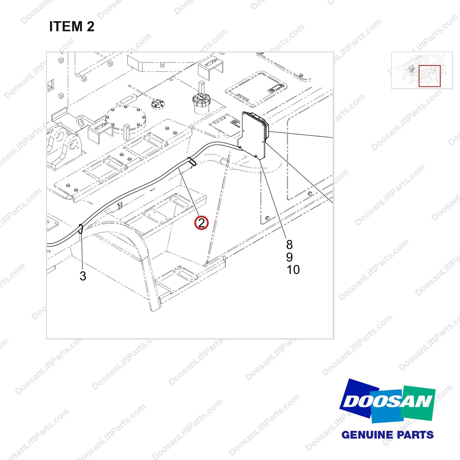 310207-13593 WIRING GROUP;FINGERTIP D120 - parts diagram, item 2 shown - genuine Doosan / Bobcat forklift part