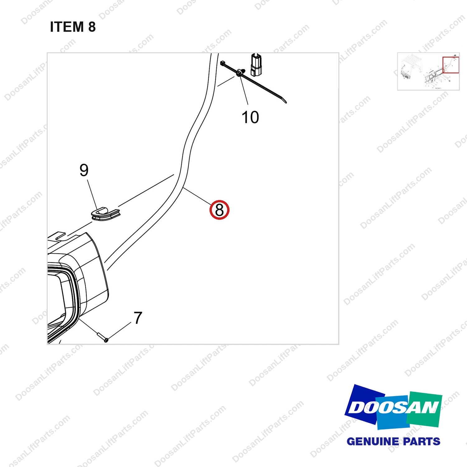 310207-13697 CONSOLE COVER;WO HEATER, INFOLINK - parts diagram, item 8 shown - genuine Doosan / Bobcat forklift part
