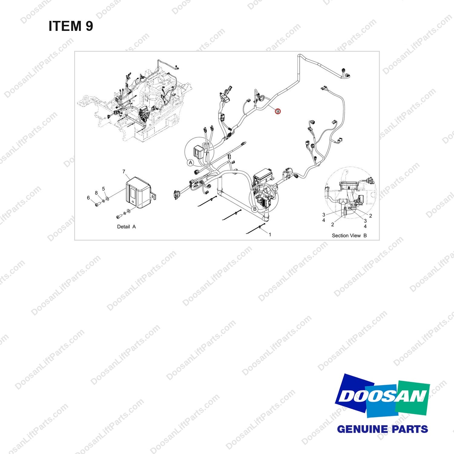 310207-13902 CHASSIS HARNESS GP_INFOLINK;D25S-9 SUB ; - full parts diagram, item 9 marked - genuine Doosan / Bobcat forklift part