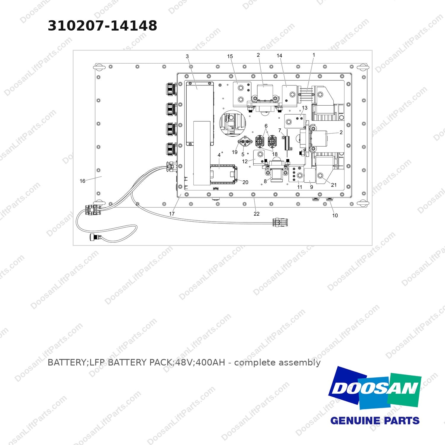 310207-14148 BATTERY;LFP BATTERY PACK;48V;400AH - full parts diagram - genuine Doosan / Bobcat forklift part